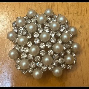 Christian Dior 1965 Germany Signed Brooch - Pin w/pearl and rhinestones